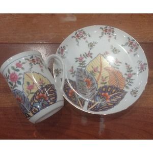 lot of 1 Plate 1 Mug Tobacco Leaf Genus Nicotinia Mann China 7" Bread Dessert